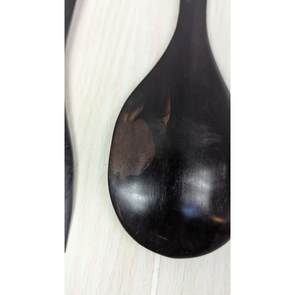 African hand carved Salad Spoon Fork Decor Black Brown Wood Elephant Tribal